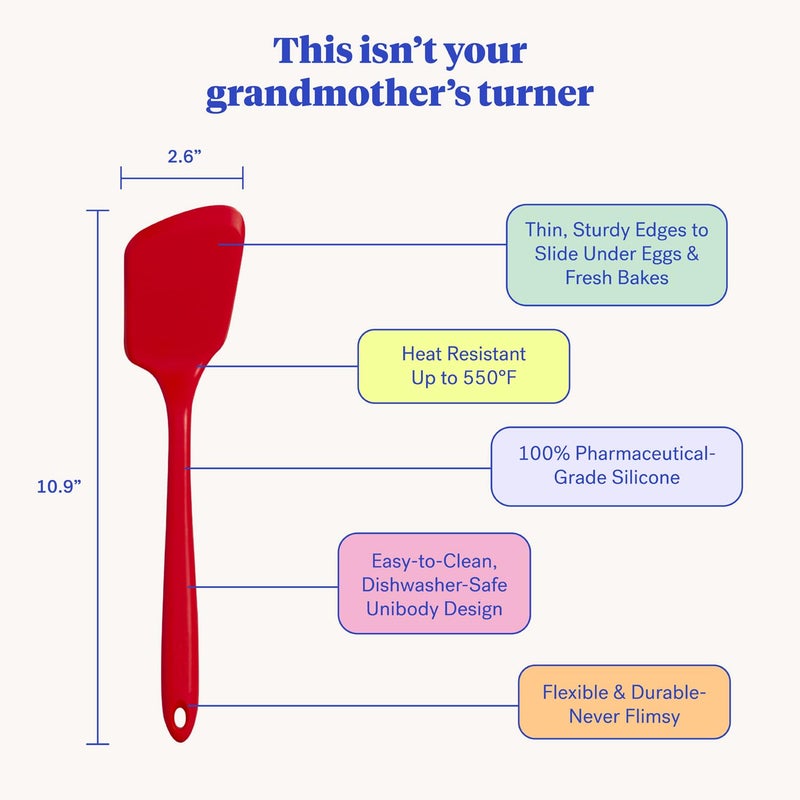 GIR: Get It Right Mini Silicone Spatula Turner - 11" x 2.6" x 0.7" - One Piece Design - Nonstick & Heat Resistant Silicone Kitchen Spatula for Cooking & Baking - White - Image 3